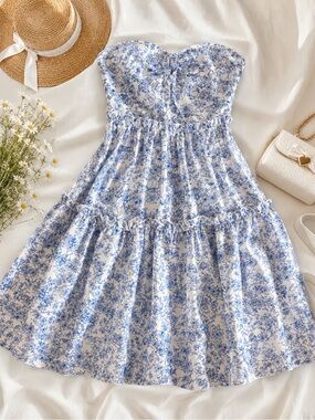 summersalt Strapless Blue Floral Sundress